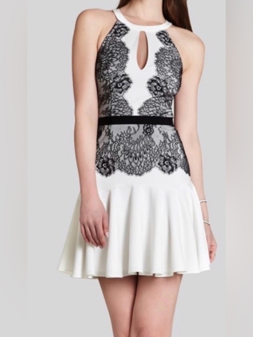 BCBGMaxAzria Ivory Dress with Black Lace Overlay - Picture 2 of 6